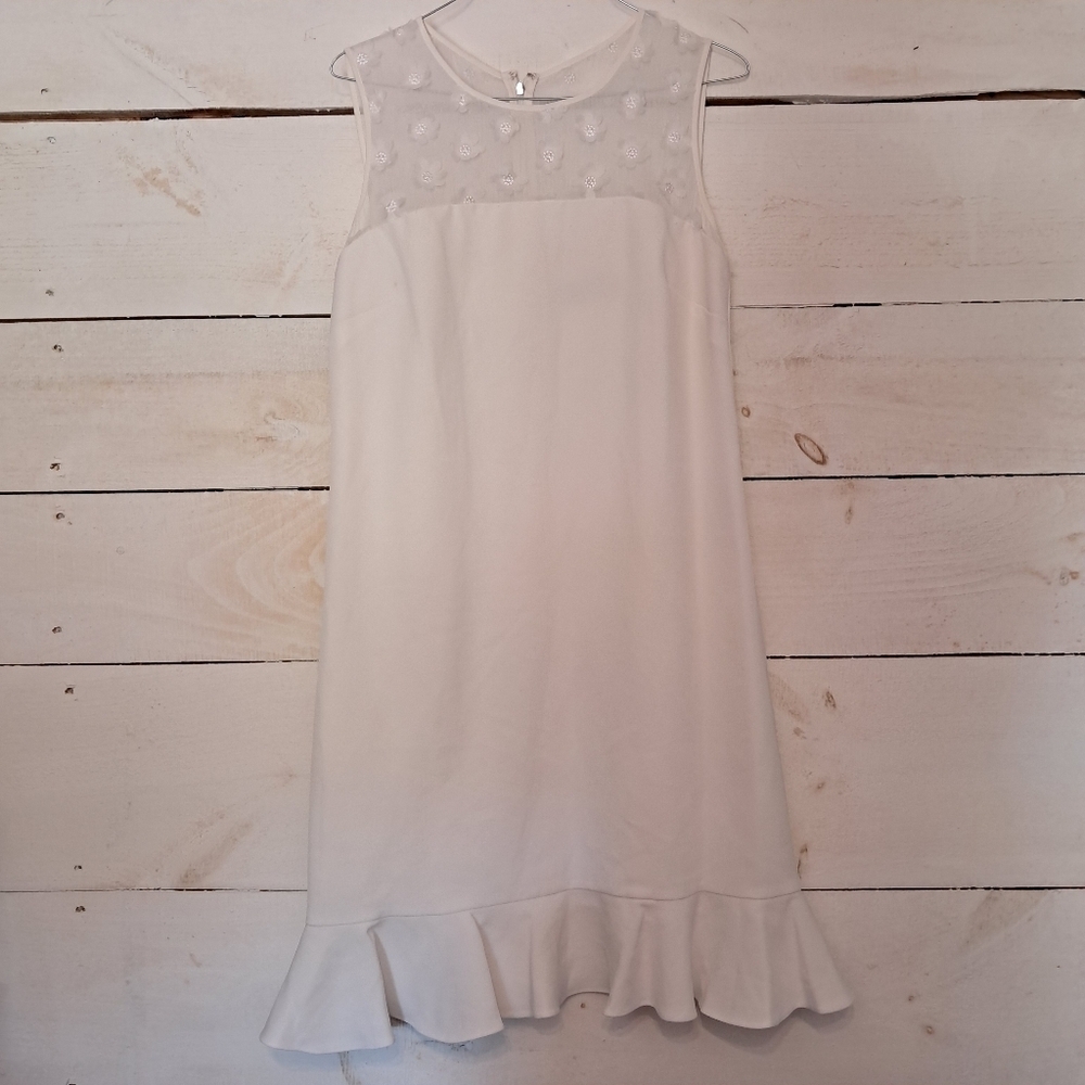 Karl Lagerfeld Paris Women's White Sleeveless Floral Applique Dress Size 6